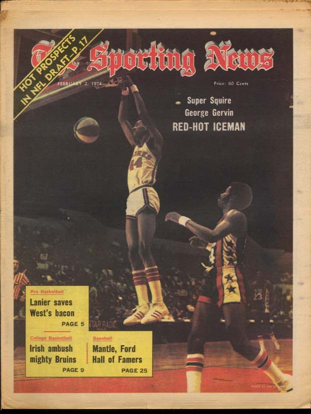 SPORTING NEWS 2/2 1974 George Gervin Lanier Mantle Whitey UCLA-Notre Dame
