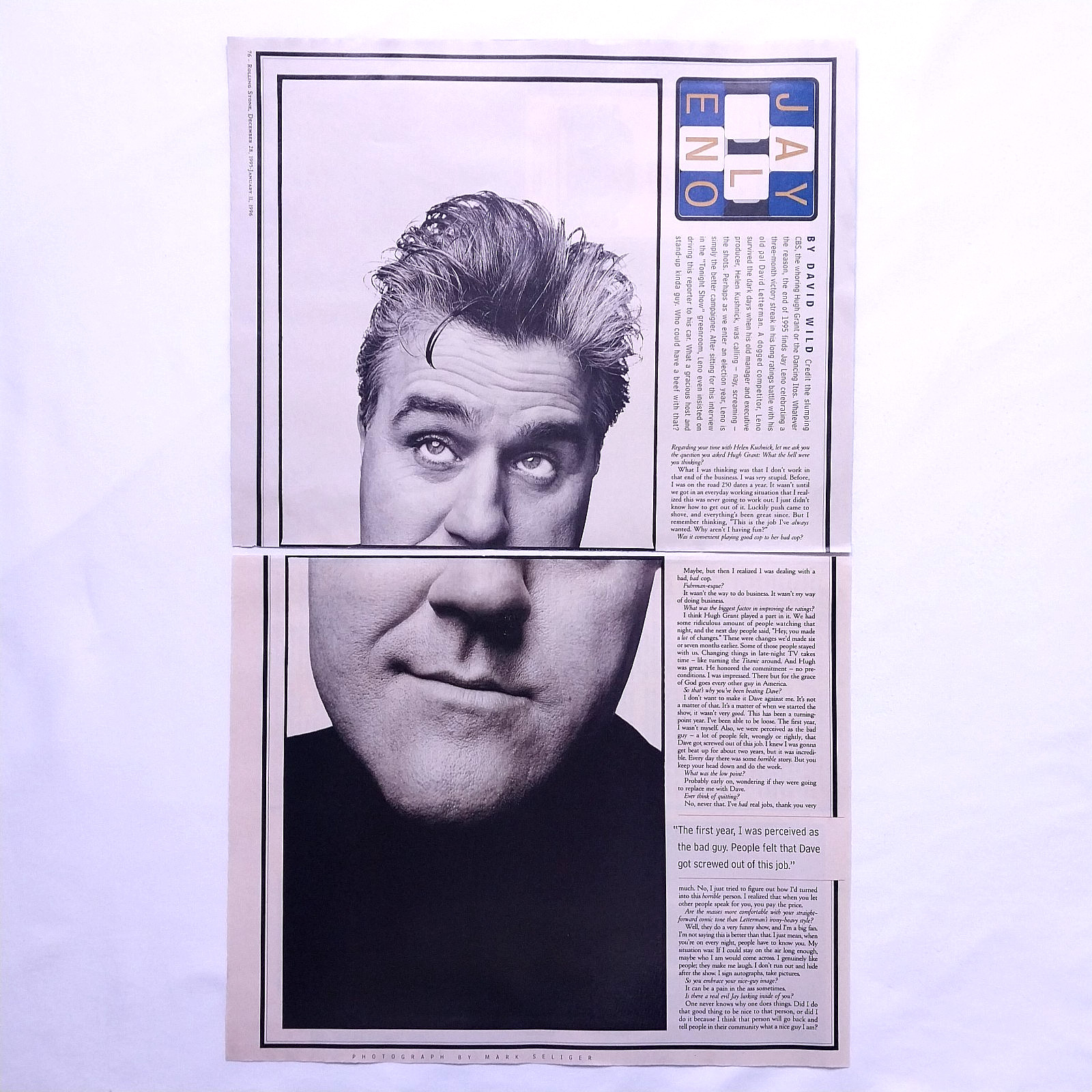 1995 Jay Leno Vintage Original Magazine 2 Page Spread Funny Portrait