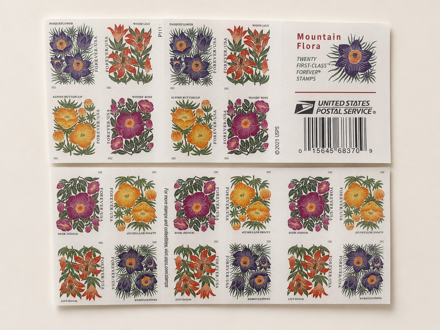 100 USPS Scott #5673-5676 Mountain Flora Forever Stamps Postage 5 Sheets MNH