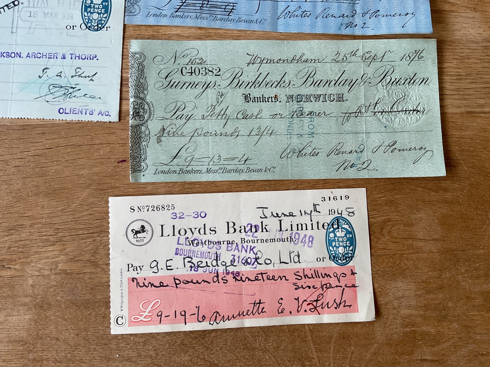 British vintage used cheques 6 items B5345