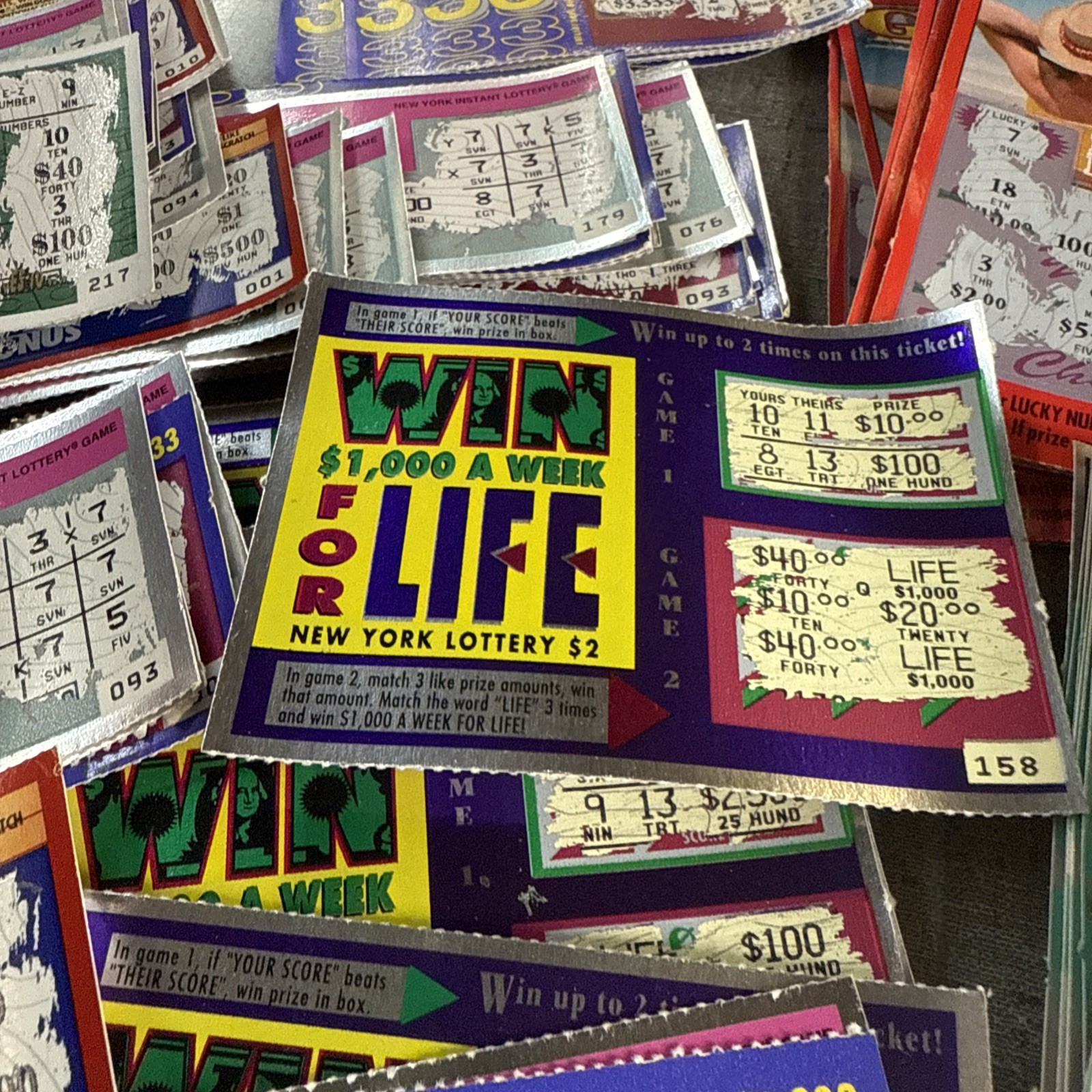 Lot Of 100+ NY Lottery Instant Scratch Off Tickets Vintage Win For Life