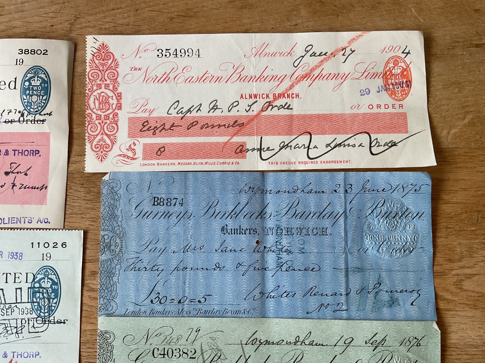 British vintage used cheques 6 items B5341