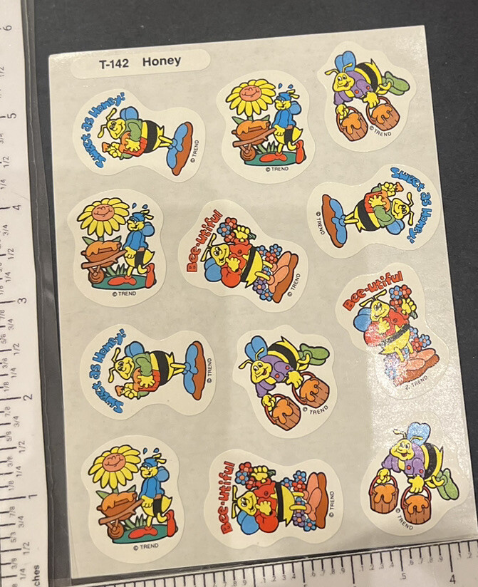 Vintage TREND Scratch & Sniff Stinky Sticker Sheet Die Cut HONEY BEE Scent HTF
