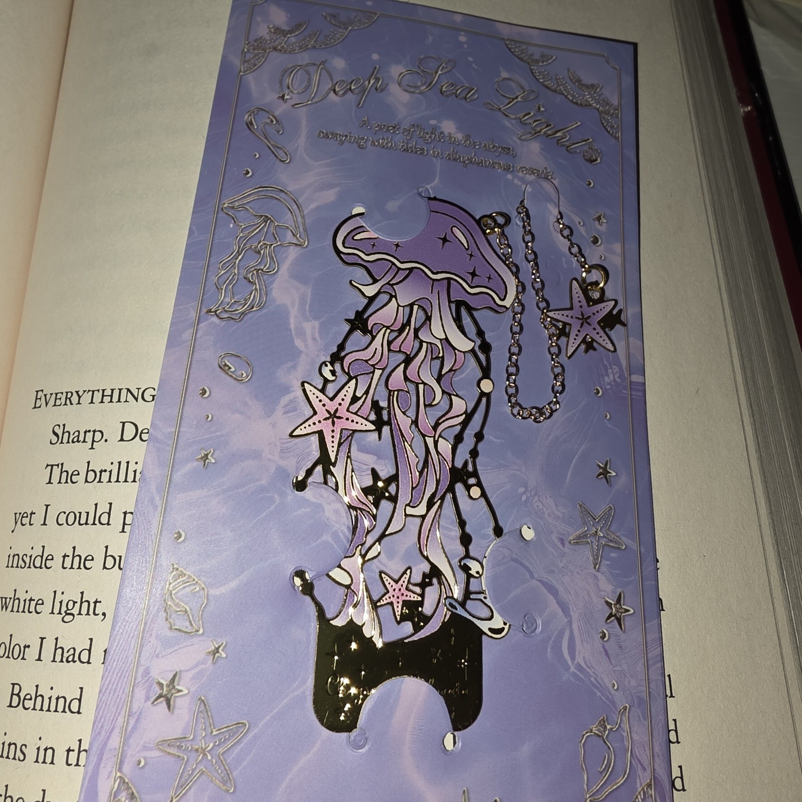 Deep Sea Lights Jellyfish Starfish Metal Bookmark Pink Purple Gold Reading