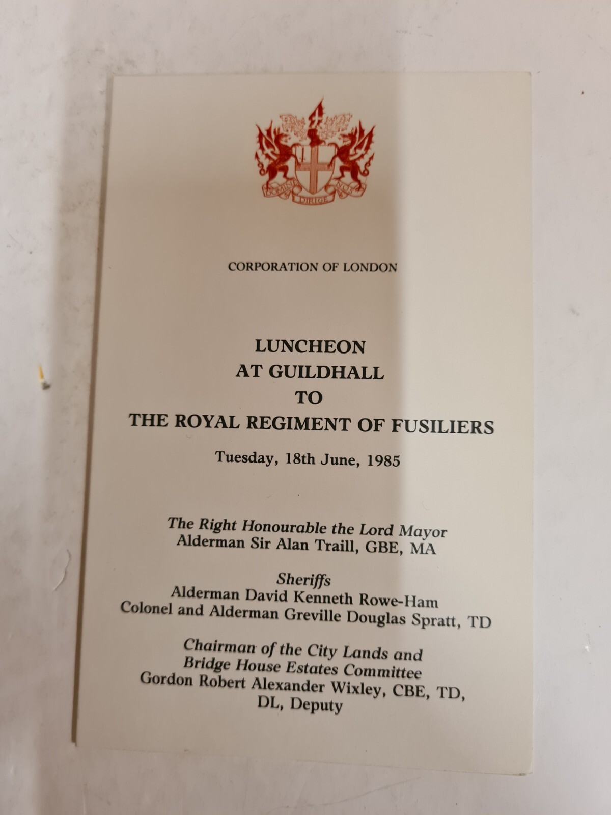 Vintage Collection x 6 London Guildhall Military Banquet / Reception Programmes