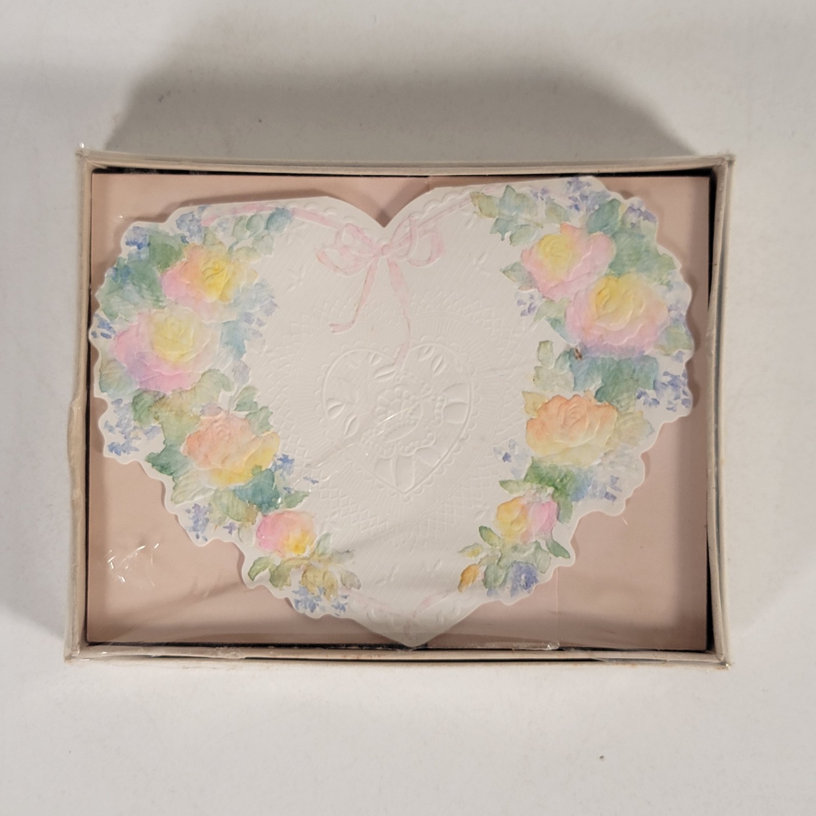 Vtg Hallmark Crown Textured Embossed Floral Heart Blank Note Cards Sealed