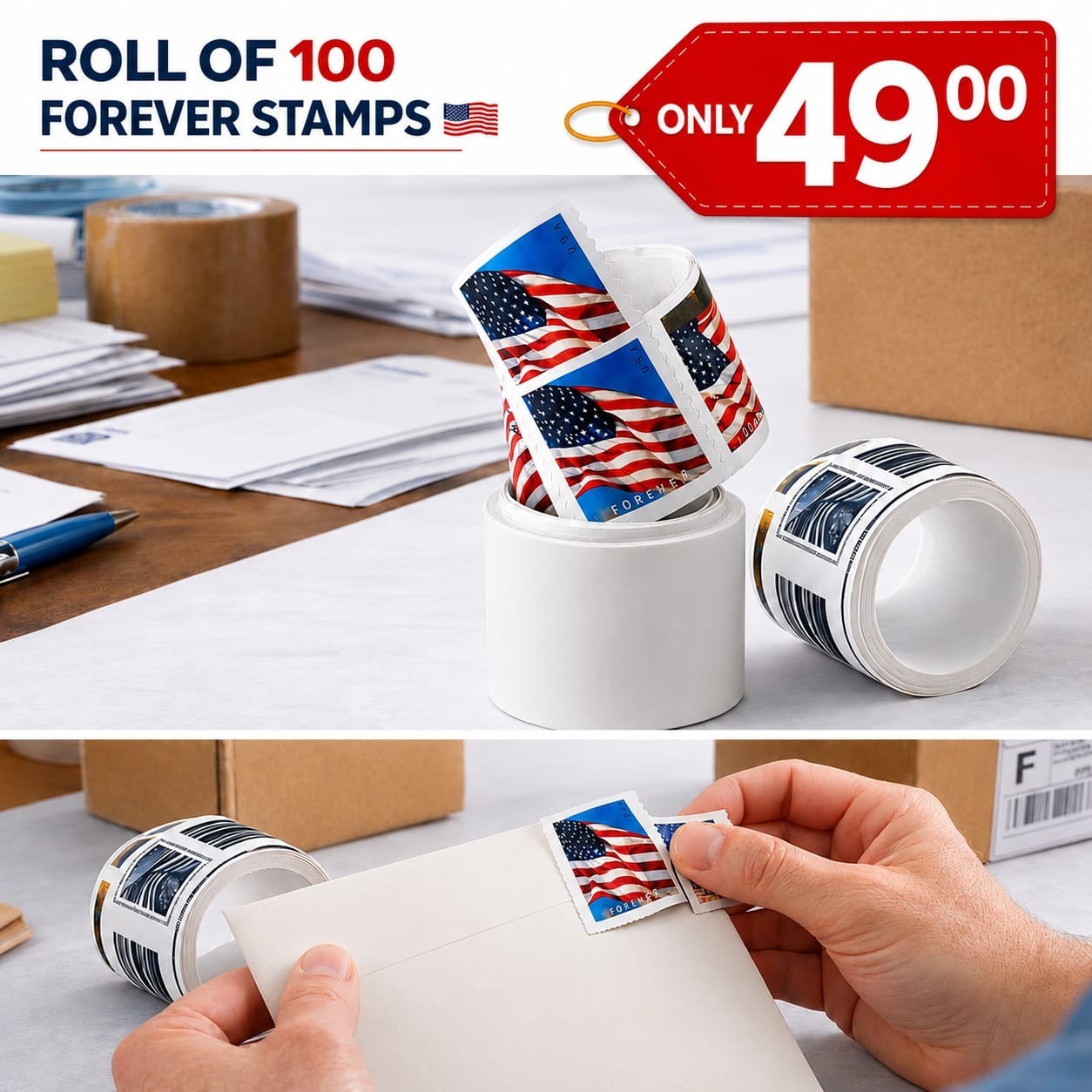 100 Count Roll 2022 US Flag Self-Adhesive Stamps-Collectible Grade-Discount 40%