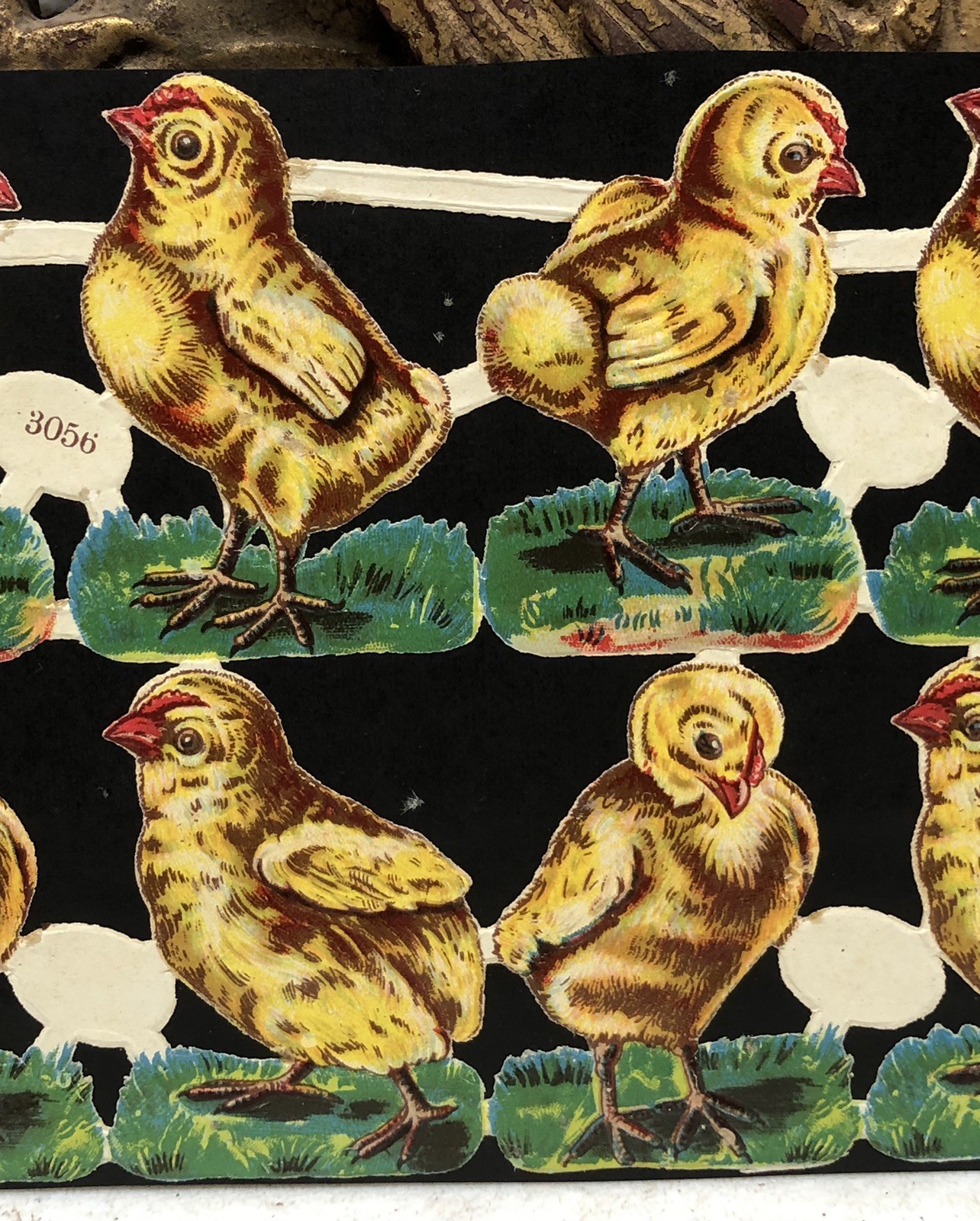 Young Bears Musician & Baby Chicks Die Cut Scraps Glued on Paper Double Sided L6