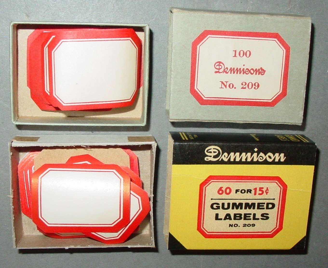 293 Vintage Dennison Gummed Red Border Bottle Craft Labels #217 #209 Mix NOS USA