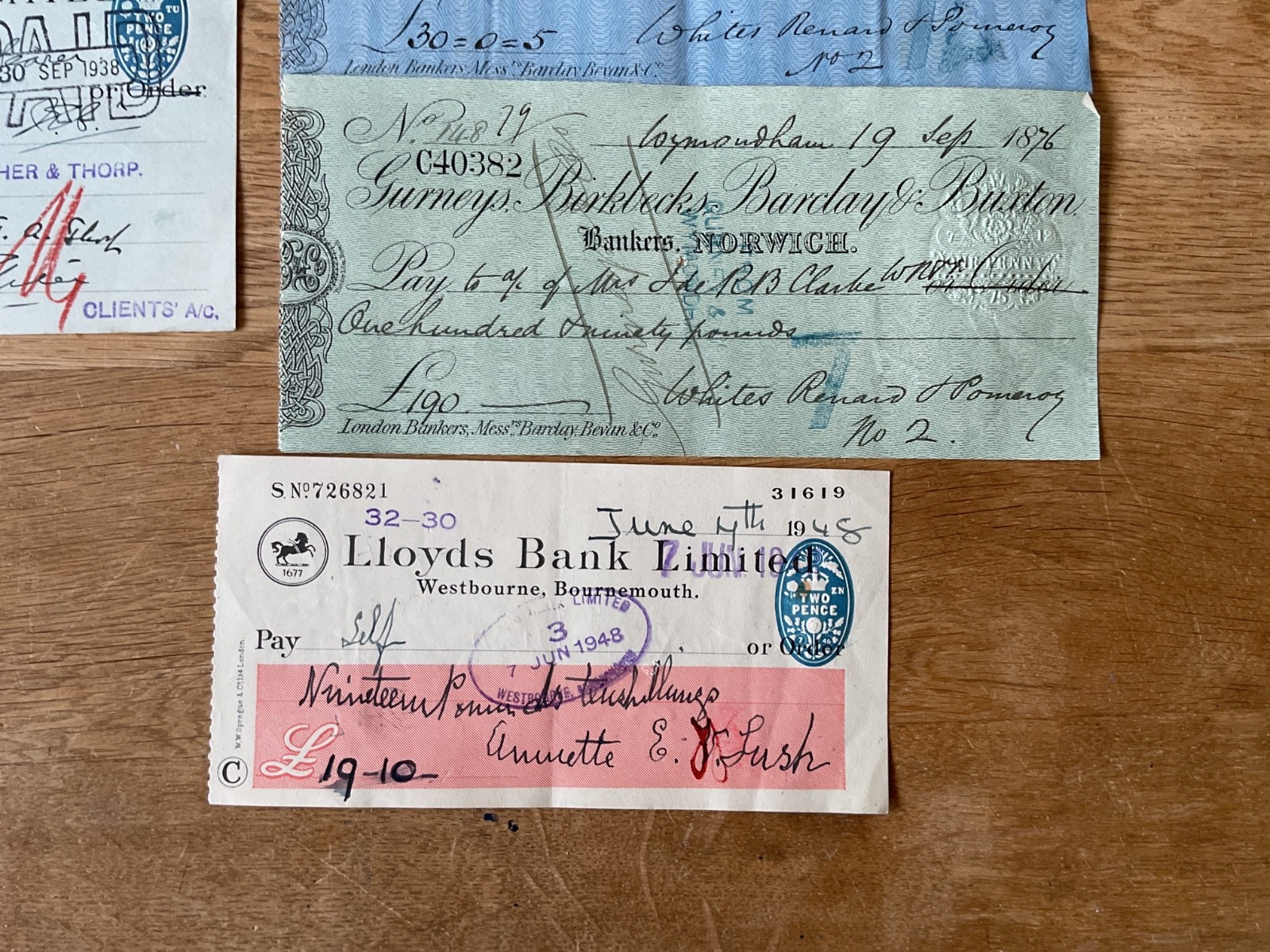 British vintage used cheques 6 items B5341
