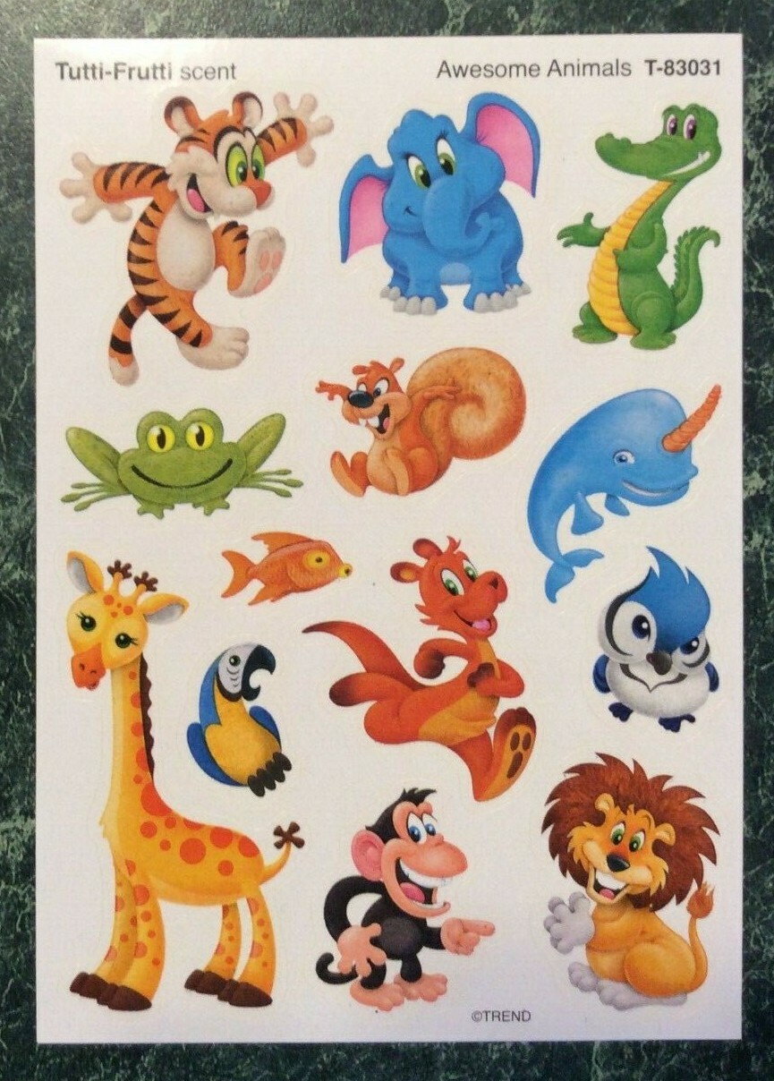 TREND Scratch & Sniff Stinky Sheet TUTTI-FRUTTI SCENT Animals MATTE Stickers