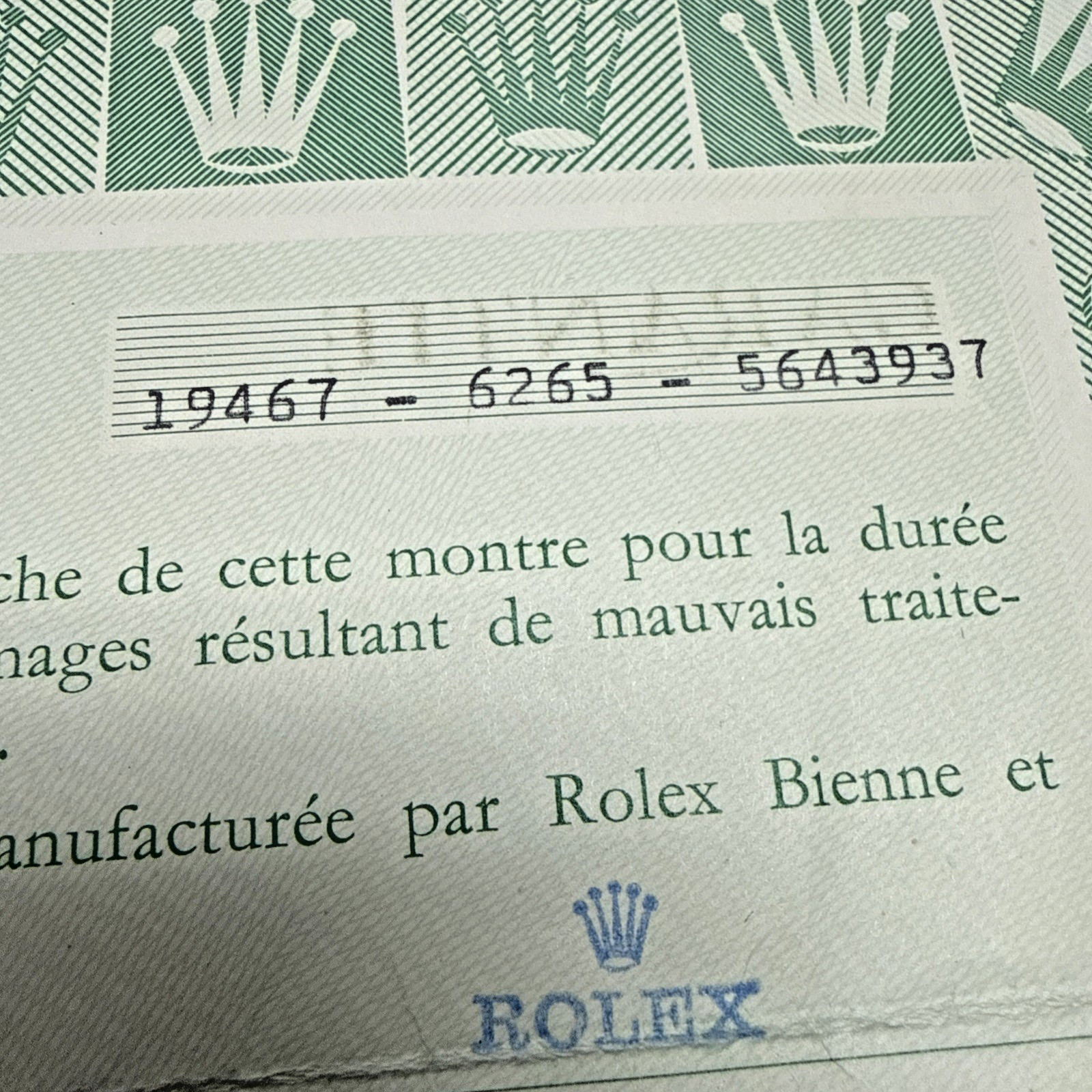 Rolex 6265 Daytona Cosmograph Vintage Warranty 1972 Certificate Guarantee