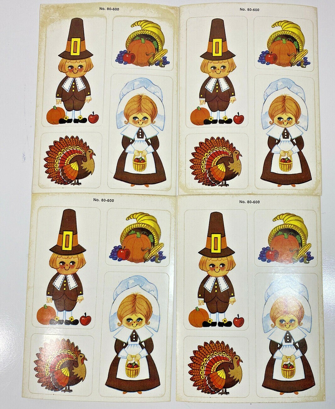 Vintage Stickers 1980’s Pilgrims Thanksgiving Lot Of 4 Sheets
