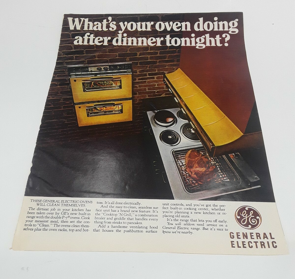 1968 General Electric P7 Self Cleaning Oven Yellow Vtg Magazine Print Ad