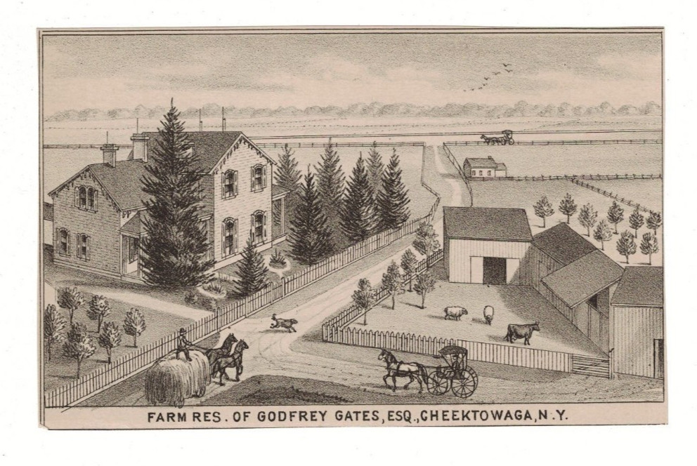 1880 Antique Lithograph House/Farm of Godfrey Gates in Cheektowaga New York