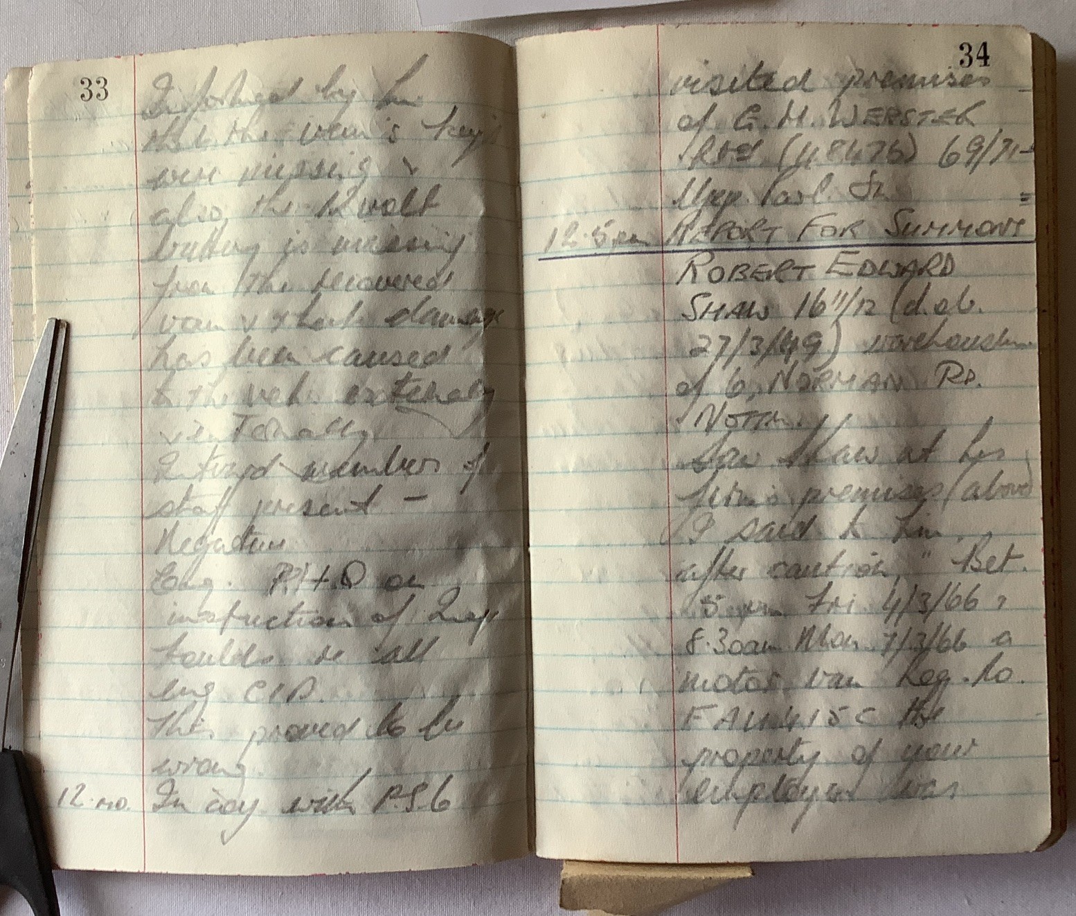 Vintage Nottingham city police pocket notebook 12-02-66 to April 1966
