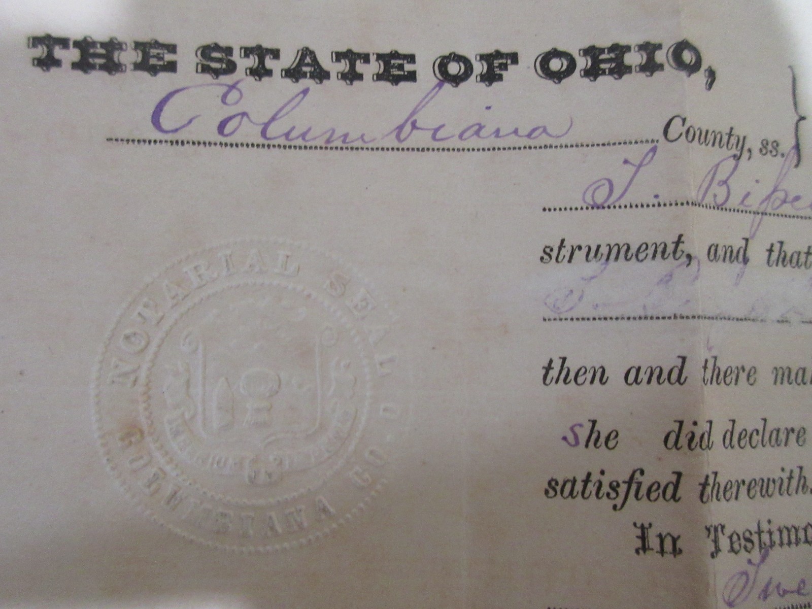 Antique 1870 Warranty Deed With Dower ONE DOLLAR Ohio Bipell + Post Stamps 25c