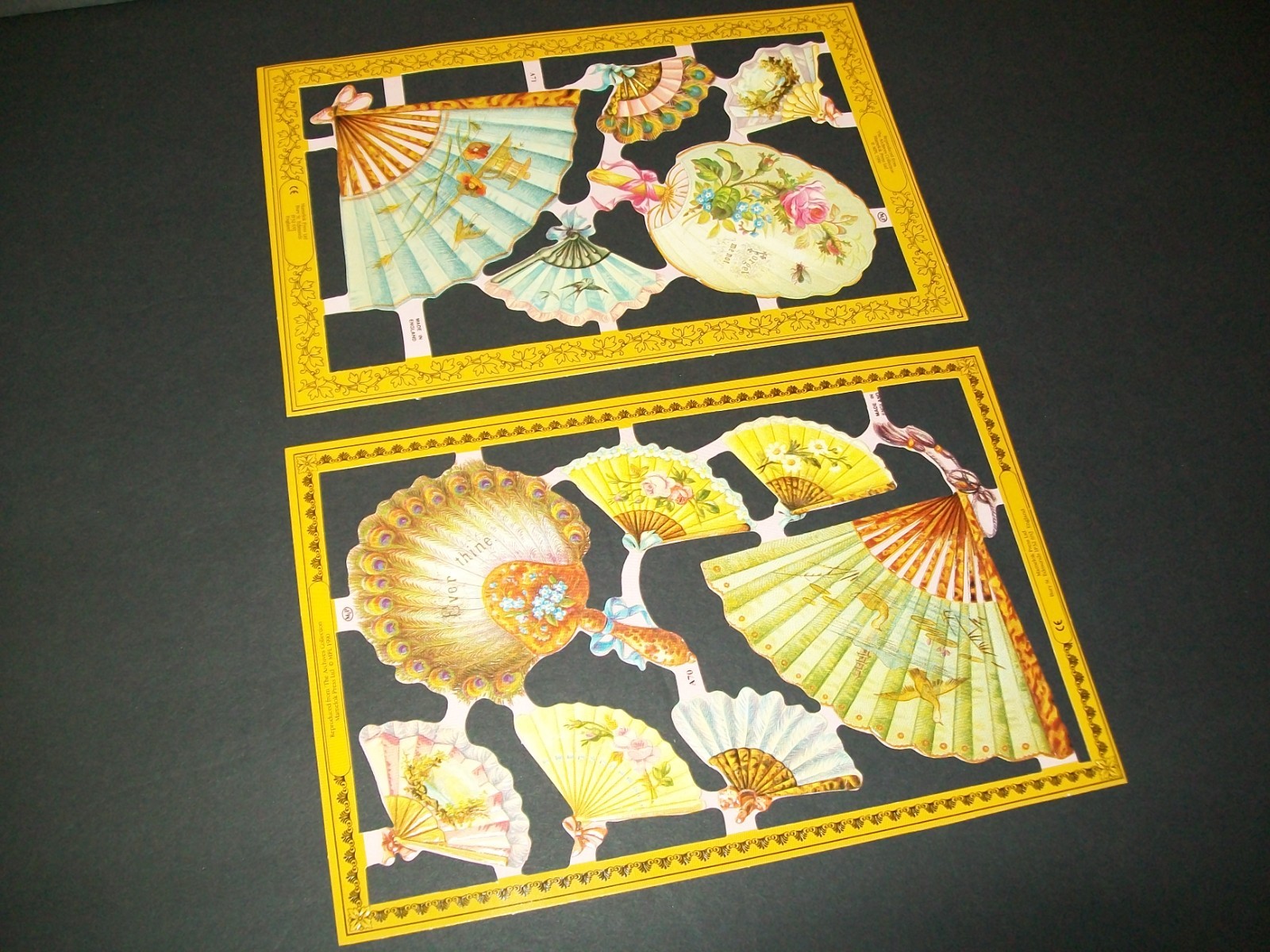 Vintage Embossed Paper Scrap From England Die Cuts Victorian Fans Crafts