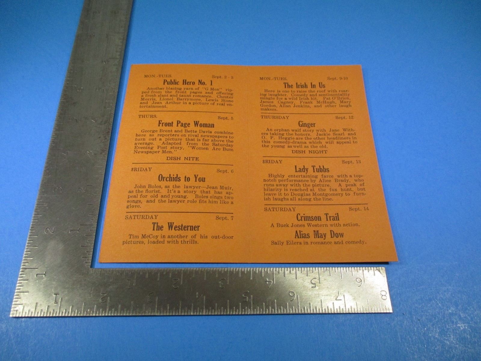 Vintage September 2nd Royal Theatre Ludlow Vermont Play Programs and Times S5735