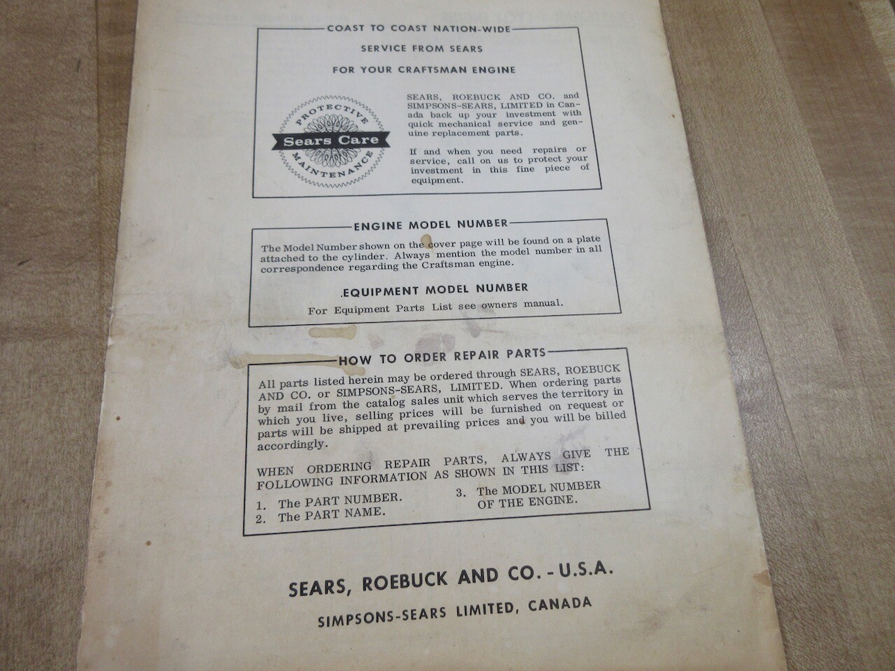 1967 Owners Part List Sears Roebuck Craftsman Engine (b)