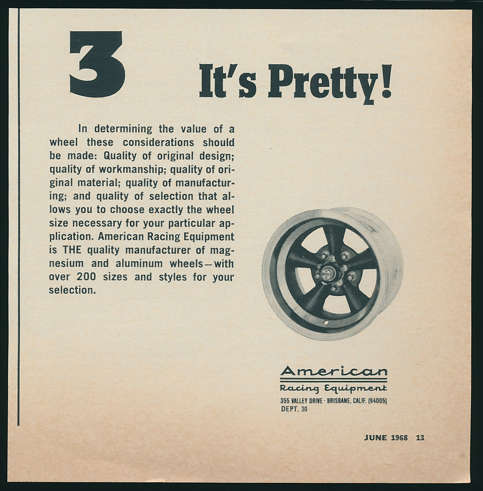 American Magnesium Aluminum Custom Mag Wheel Rims Vintage Print Ad 1968