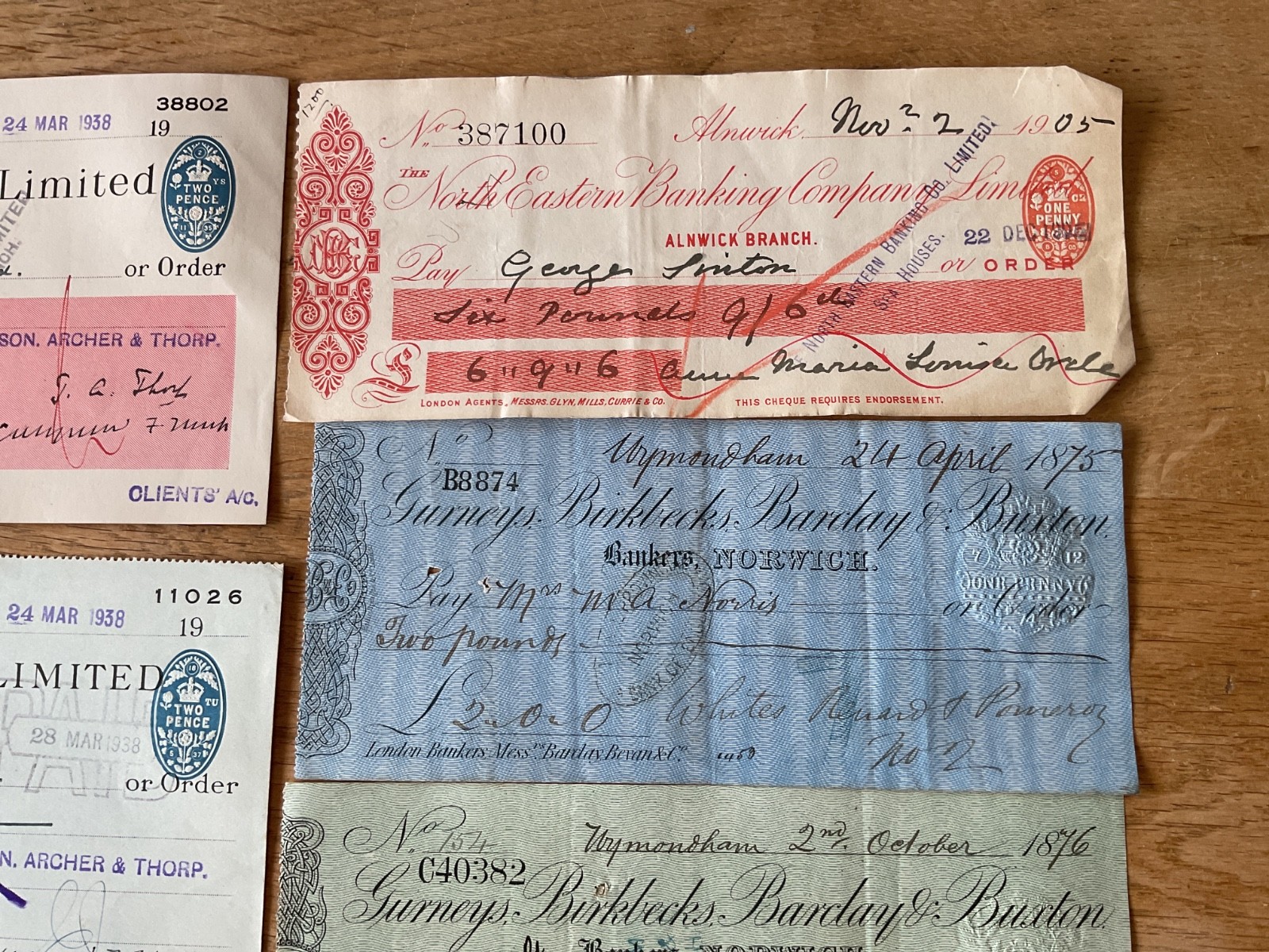 British vintage used cheques 6 items B5349