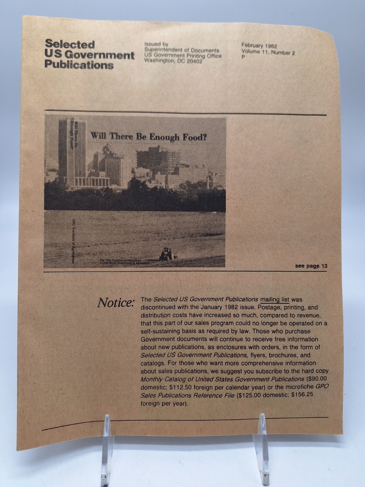 Selected US Government Publications Booklet February 1982 Volume 11 Number 2P rr