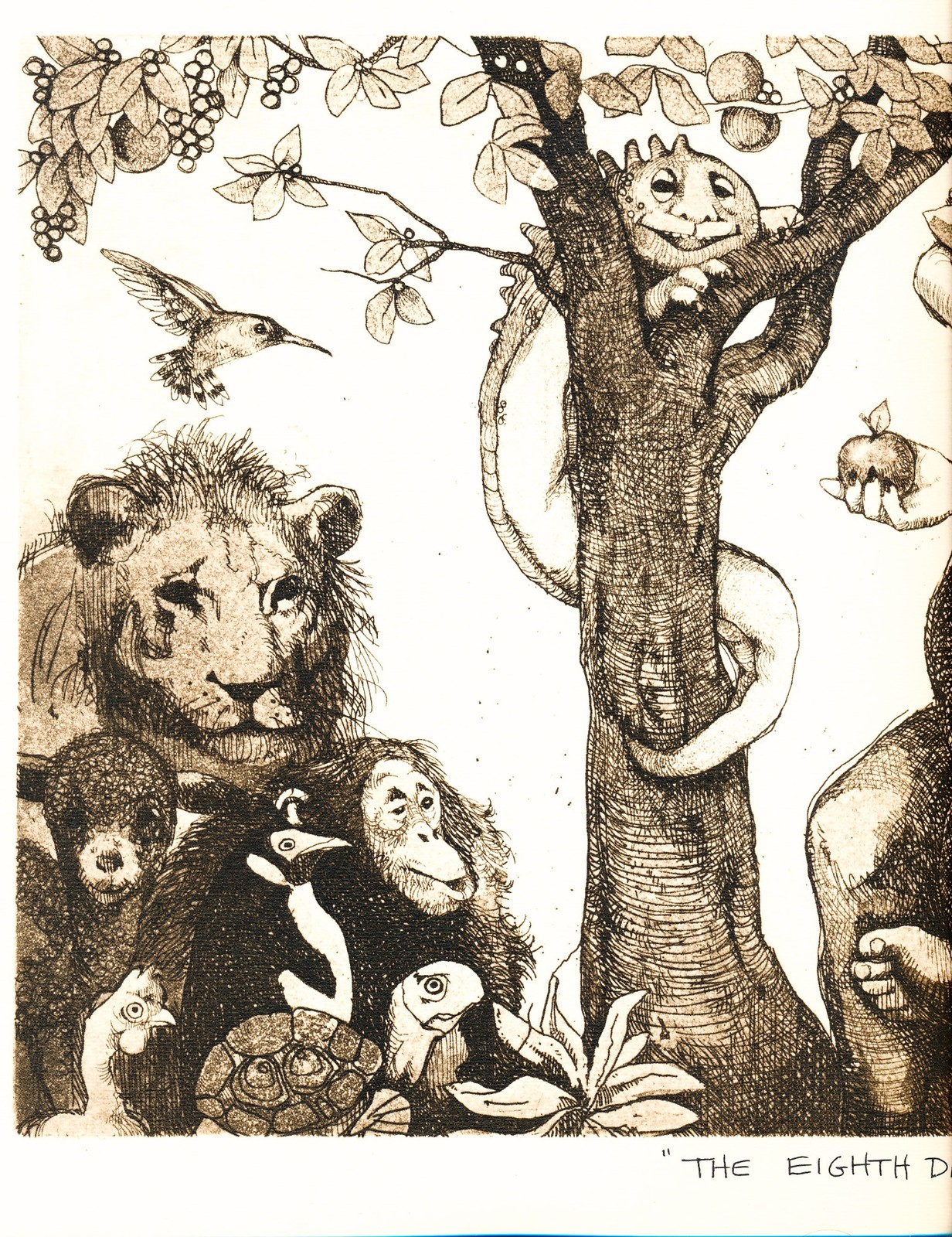 RARE CHARLES BRAGG VINTAGE 1970s ETCHING PRINT – THE EIGHTH DAY – 14-1/2″ X 16″