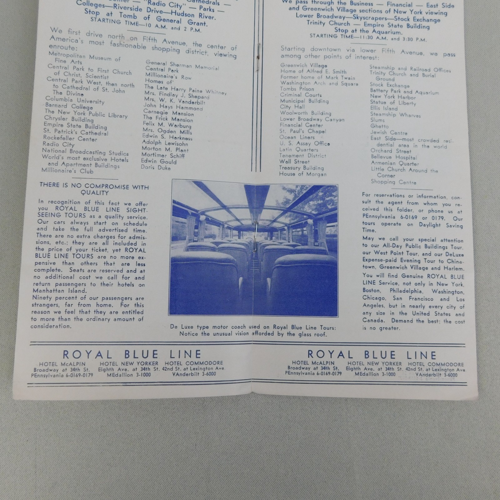 Vintage 1935 Sightseeing New York Royal Blue Line Travel Guide Map Souvenir
