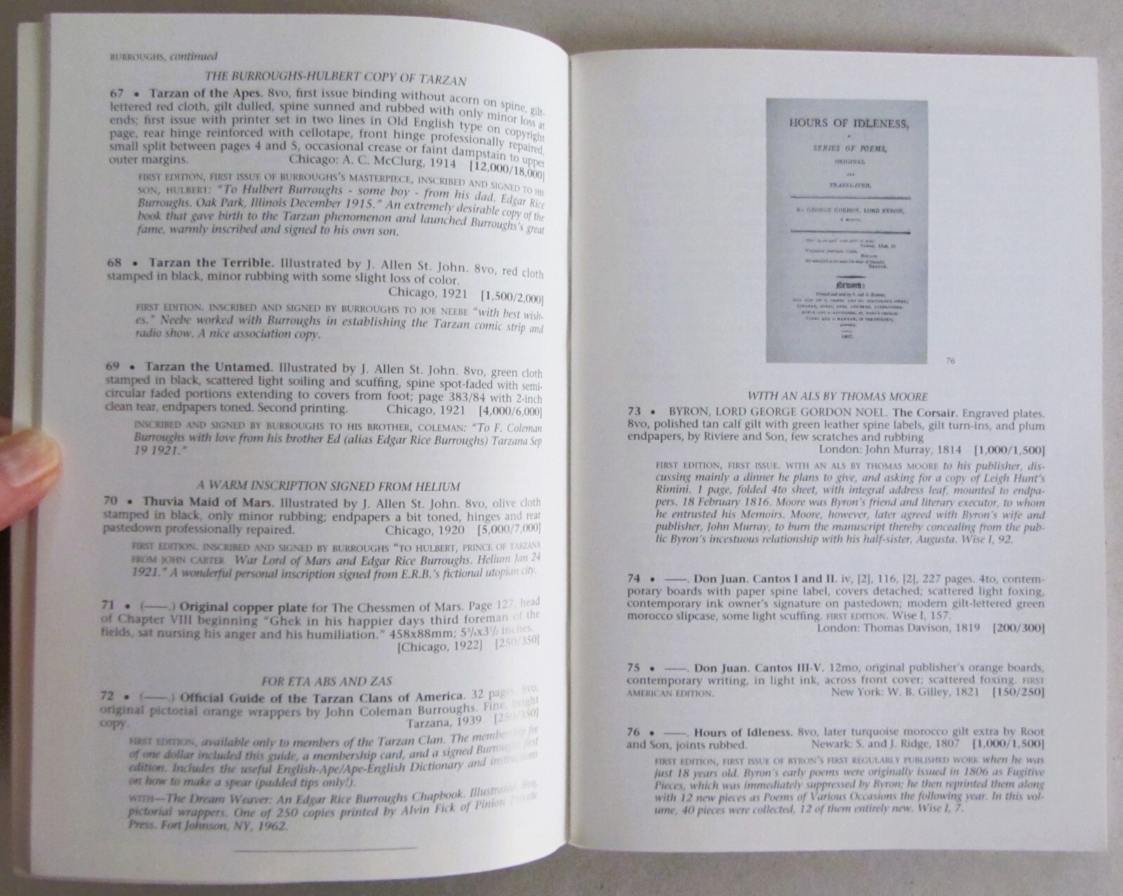 SWANN 19th/20th CENTURY LIT AUCTION CATALOG~9pgs EDGAR RICE BURROUGHS~TARZAN~’02