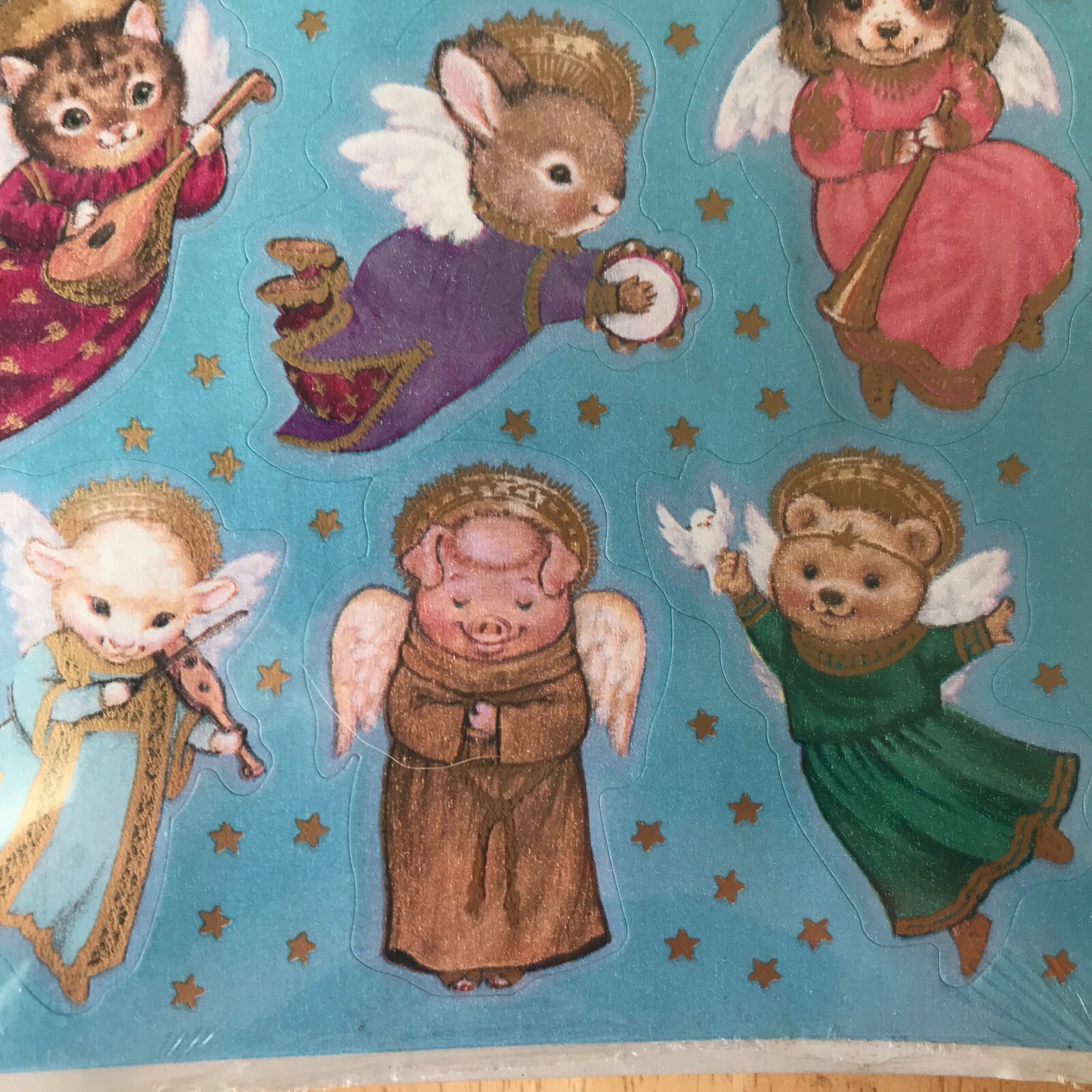 Hallmark Vintage 90s Angel Stickers Cat Dog Pig Lamb Bear 4 Sheets New 36 total