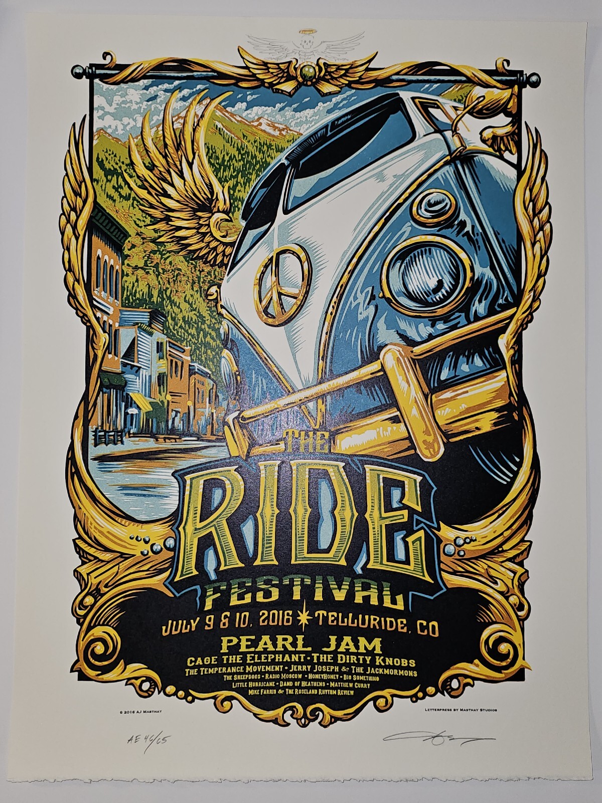 Pearl Jam Ride Fest 2016 AJ Masthay Doodled S/N AE Poster ScreenPrint Telluride