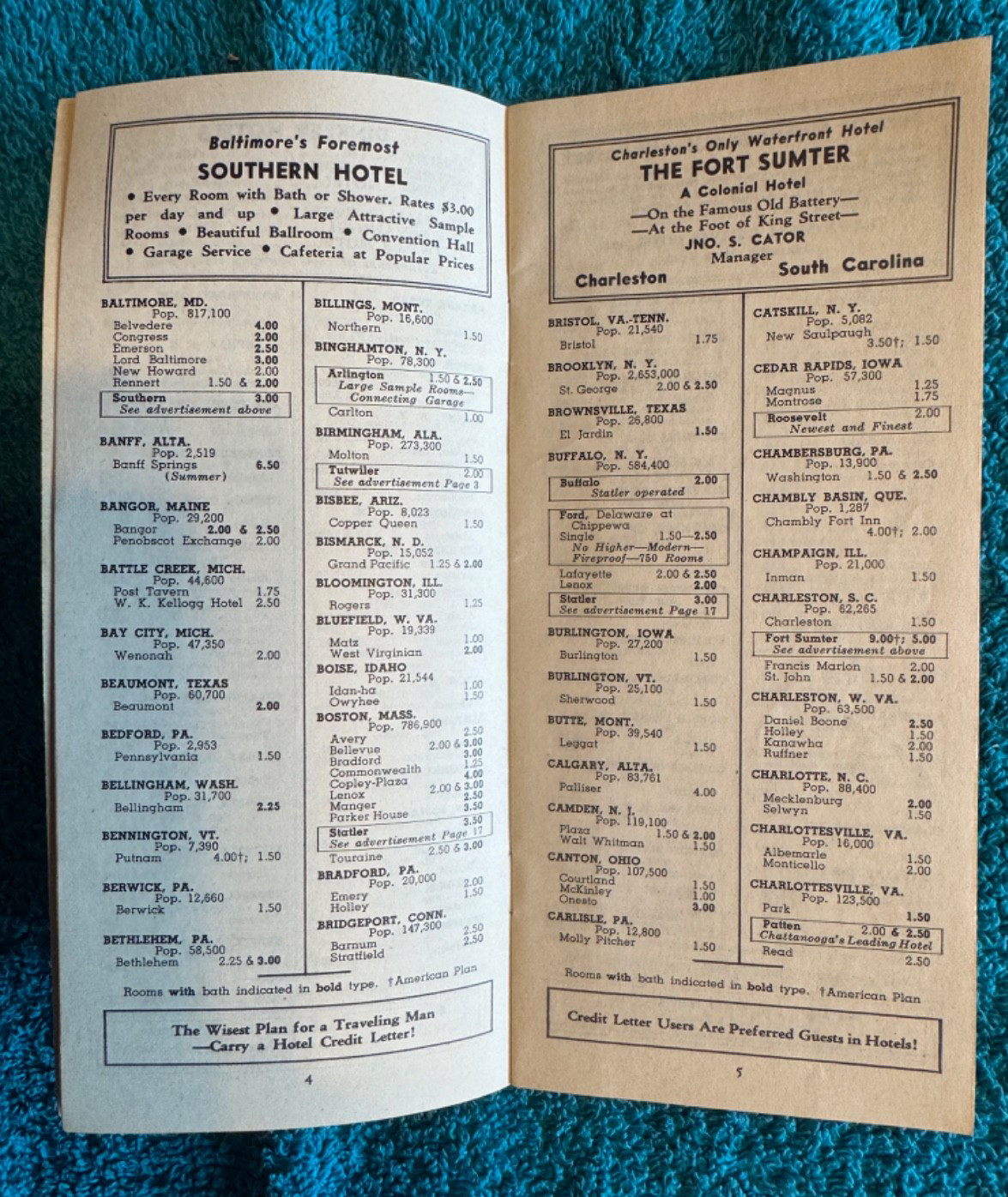 Travelers Hotel Guide State Room Charges 1937