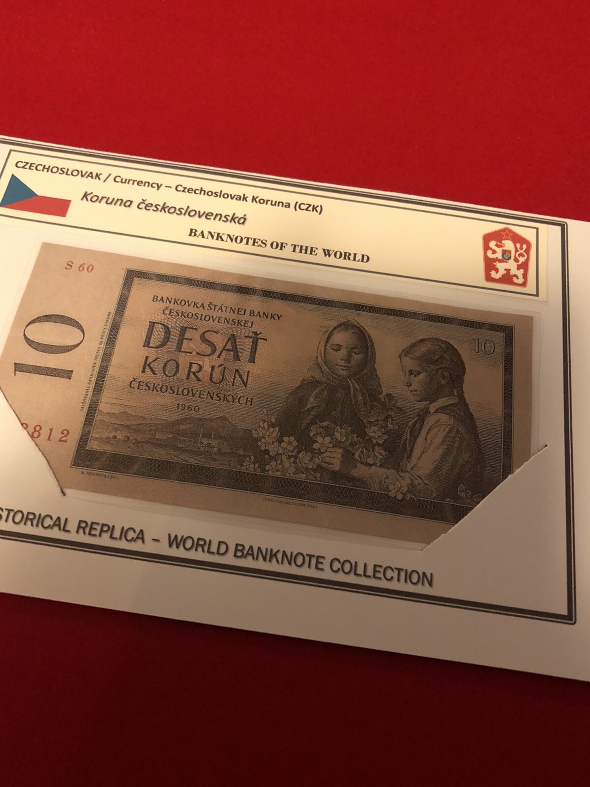 CZECHOSLOVAKIA / LAMMINATED HISTORICAL REPLICA SOUVENIR NOTE PRINT