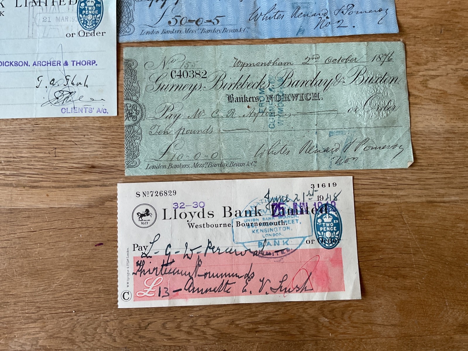 British vintage used cheques 6 items B5348