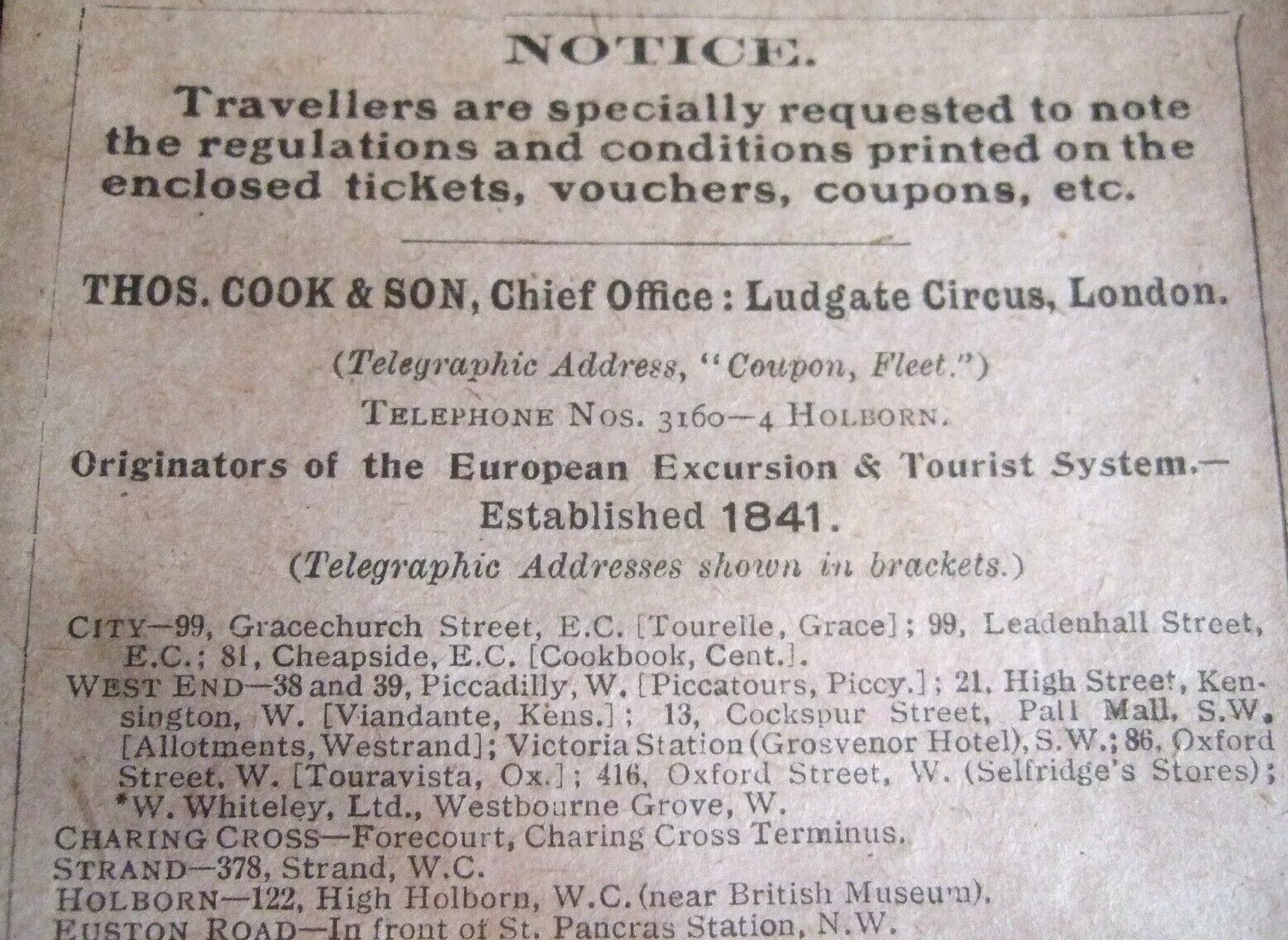 Cook’s Tour Travel Tickets 1913 1923