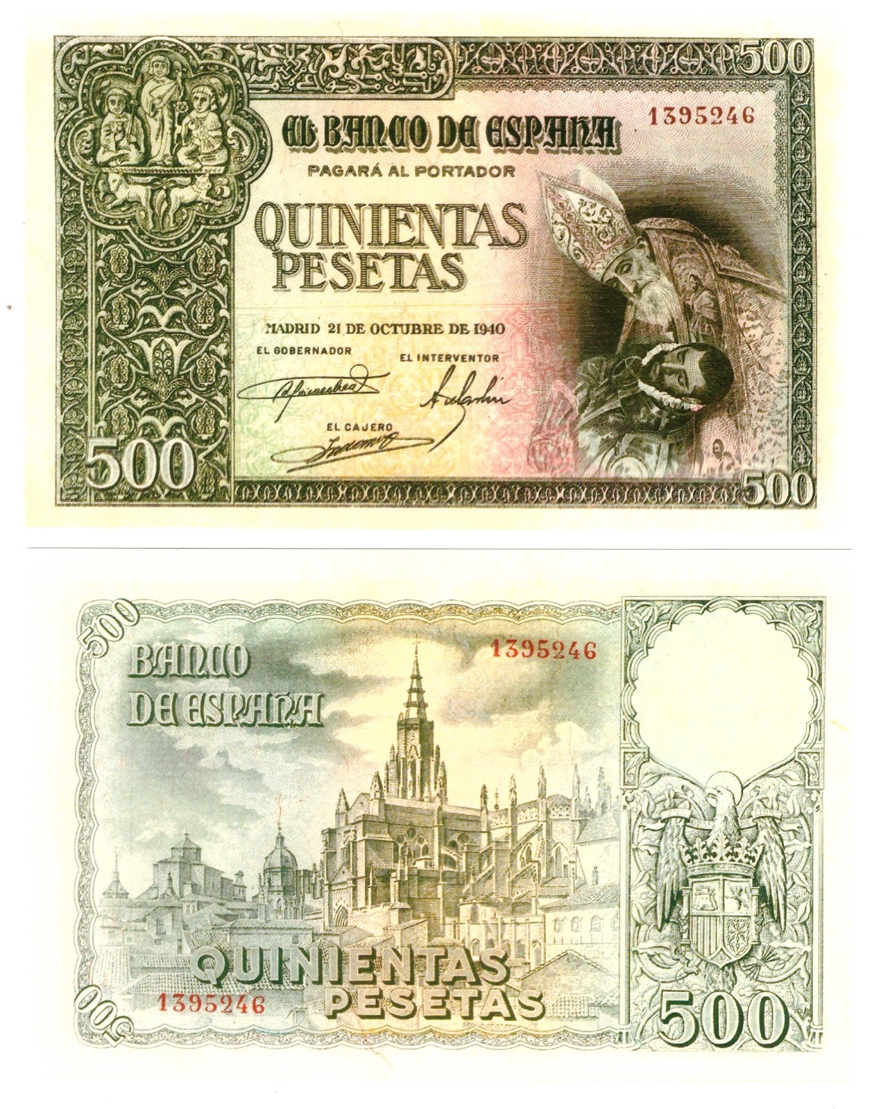 u Reproduction Note Spain 500 Pesetas 1940 Pick #124 4697R