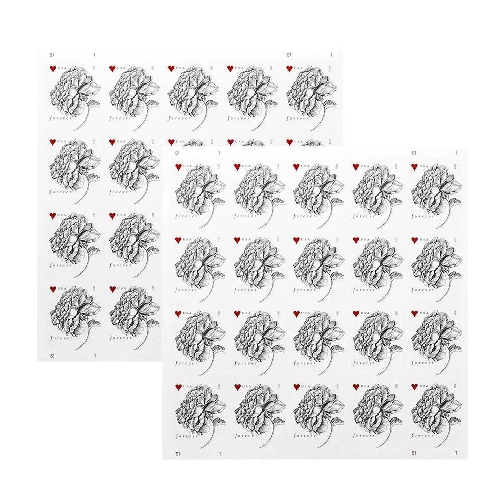 2015 USPS SHEET OF 100 FIRST CLASS LETTER STAMPS VINTAGE ROSE WEDDING INVITE 73¢