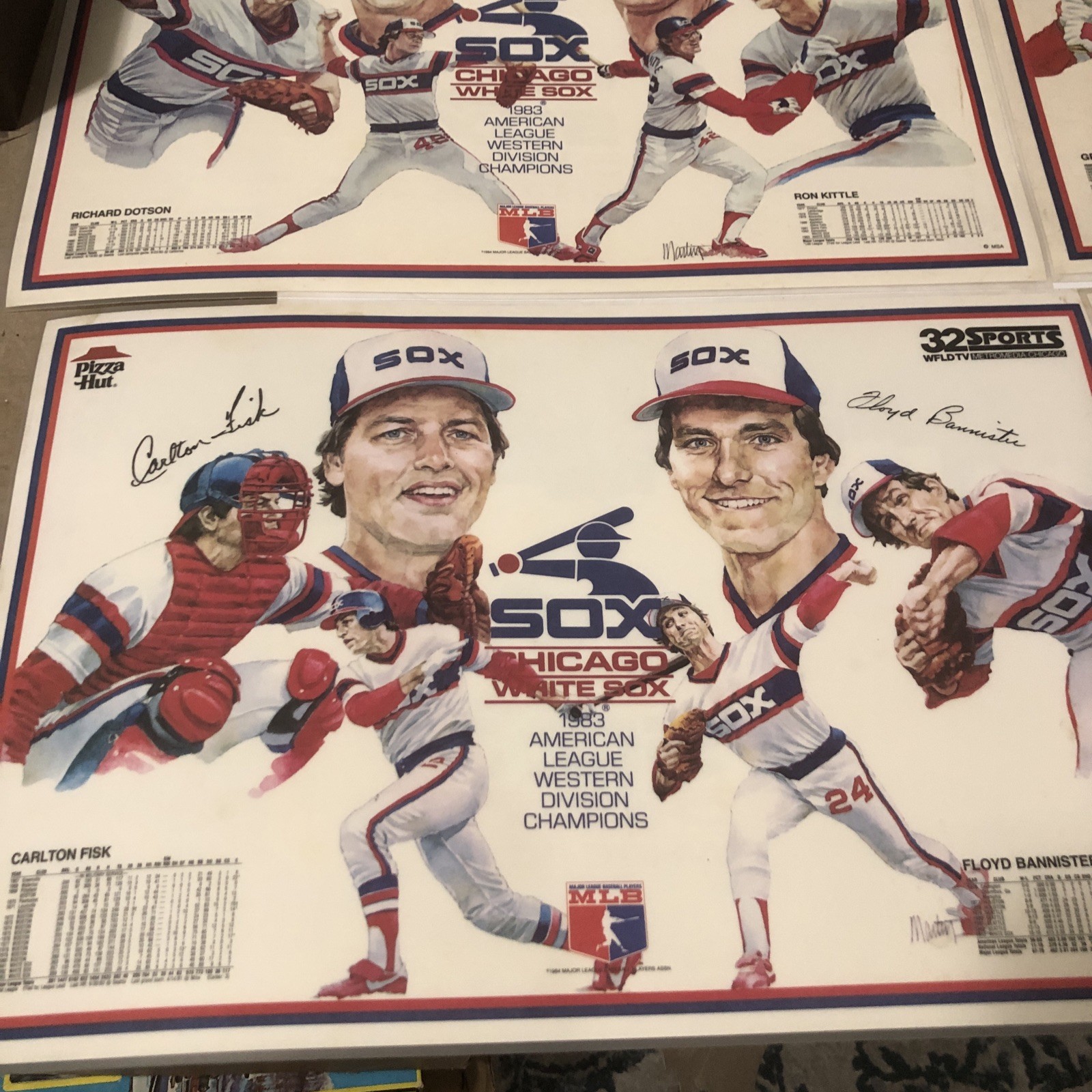 Vintage 1983 Signed (facsimile) Chicago White Sox Pizza Hut placemats. Lot Of 4