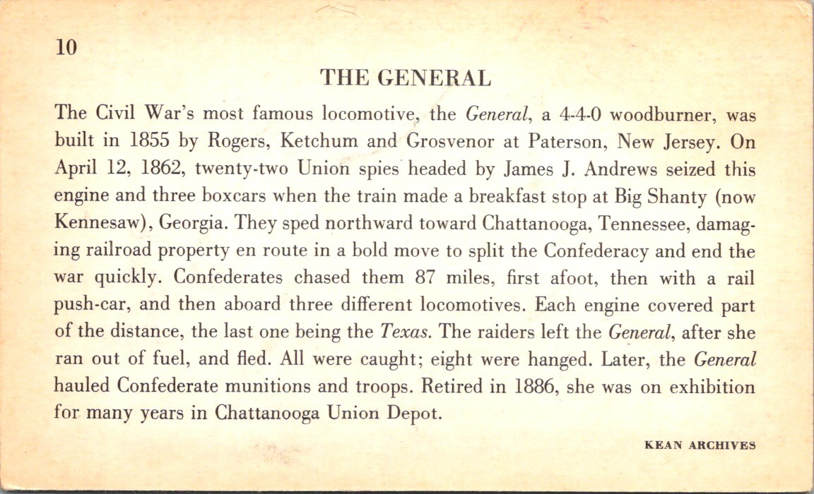 Educational Card #10 – The General Locomotive 1855 Civil War Chase Georgia