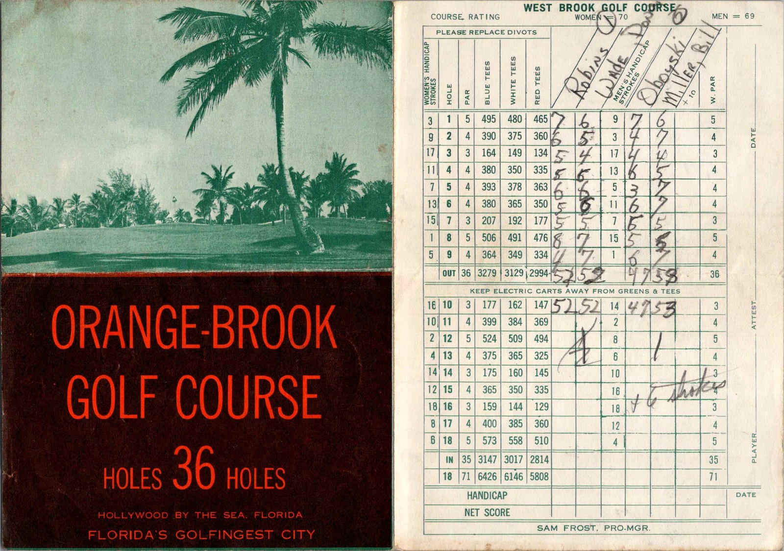 Orange Brook Golf West Brook FL Scorecard Map c1950s Rules Vtg Florida
