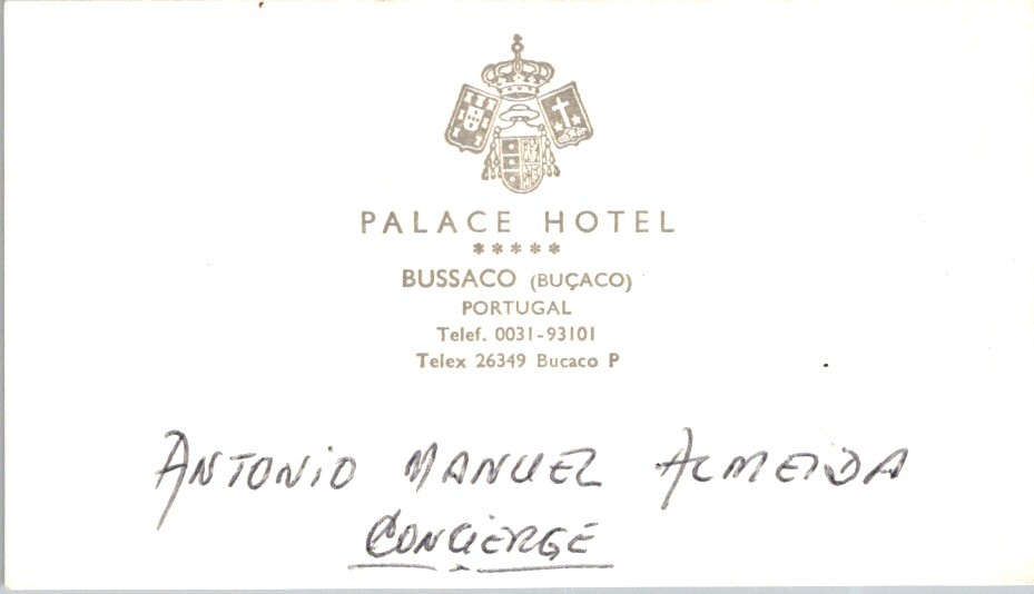Palace Hotel Bussaco Portugal Concierge Business Card Antonio Almeida 1960s-80s