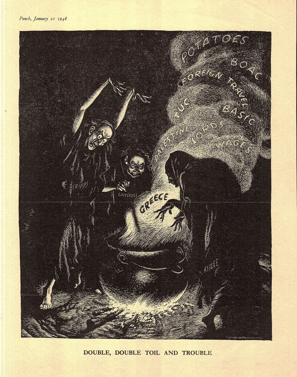 Original 1948 Punch ILLINGWORTH Cartoon Print “Double, Double Toil and Trouble”