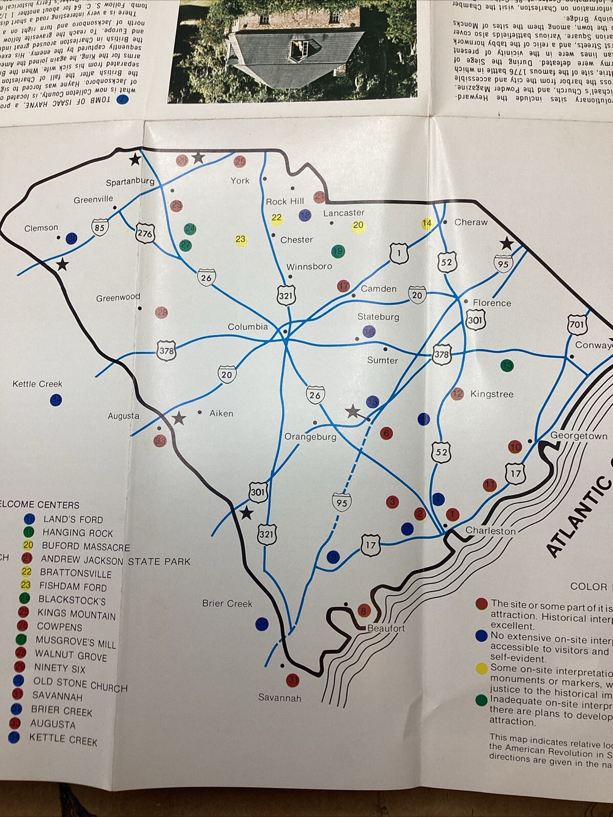 Vintage Major Sites Of The Revolution Brochure In South Carolina B52