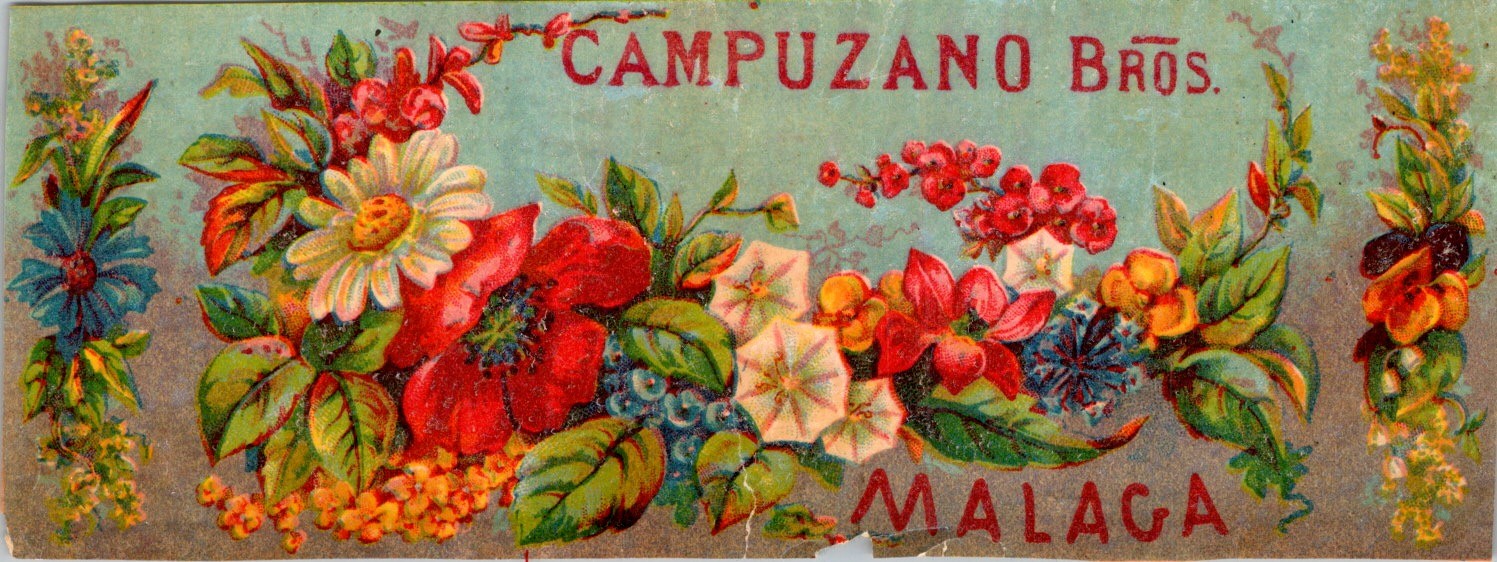 Campuzano Bros. Málaga Chromolitho Label 1880s Floral Poppies