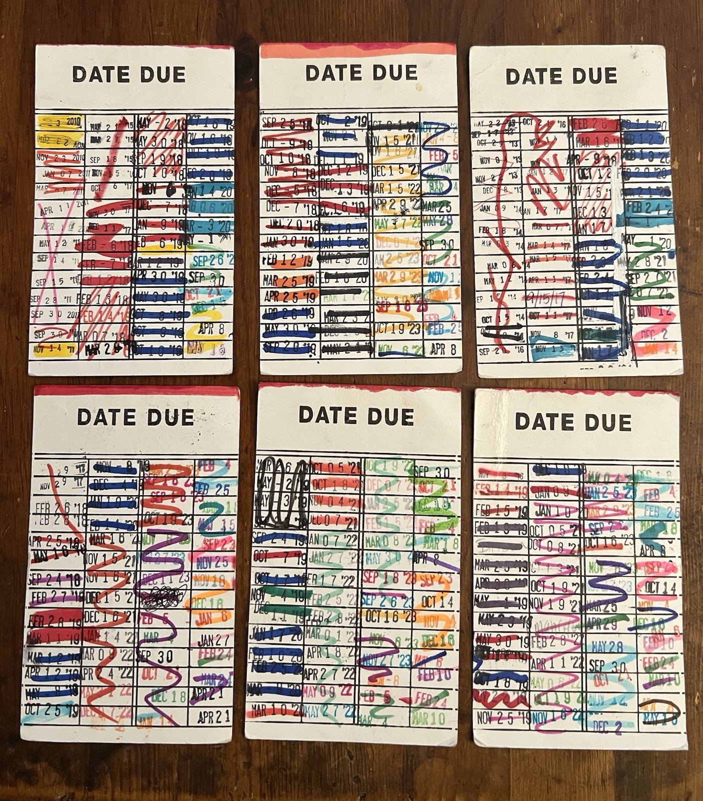 6 Book Checkout Date Due Library Cards With Date Stamps Ephemera Bookmark Craft