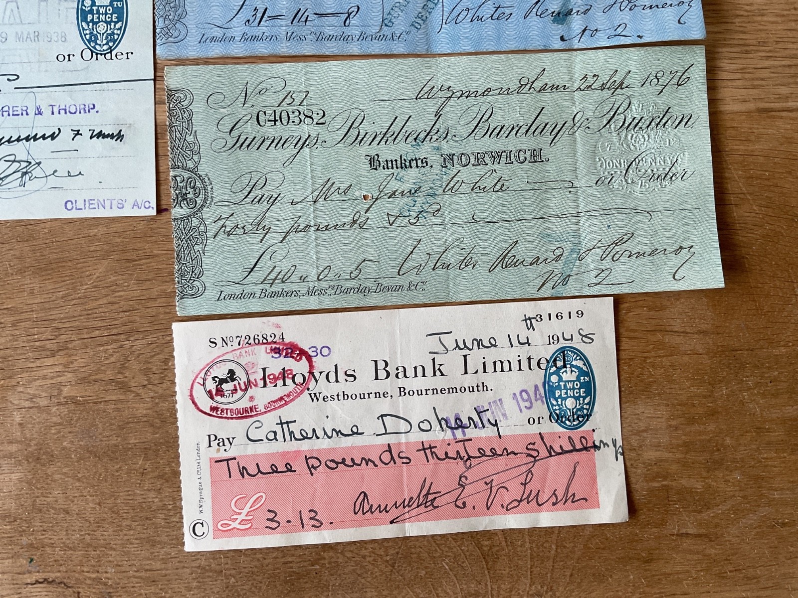 British vintage used cheques 6 items B5344