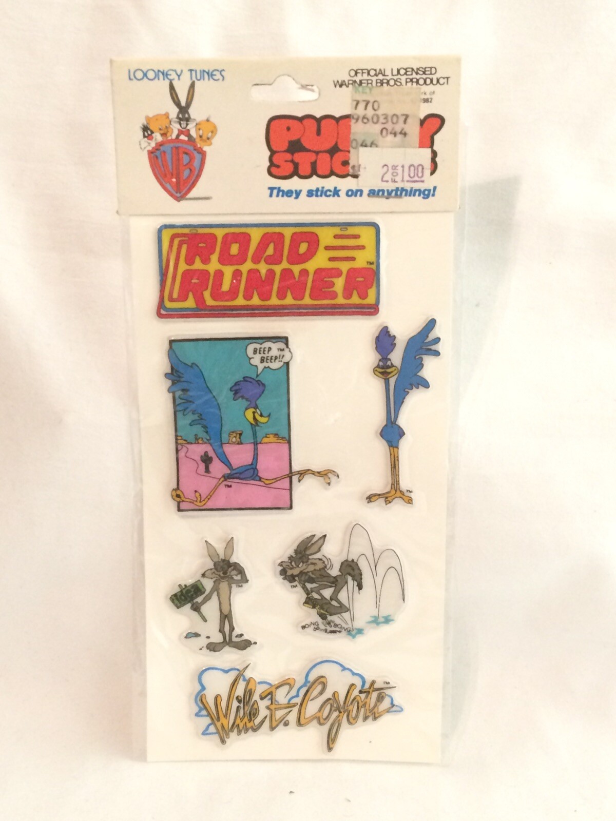 Vtg 80’s 90’s Puffy Stickers Road Runner Wile E Coyote Looney Tunes WB Gordy NEW