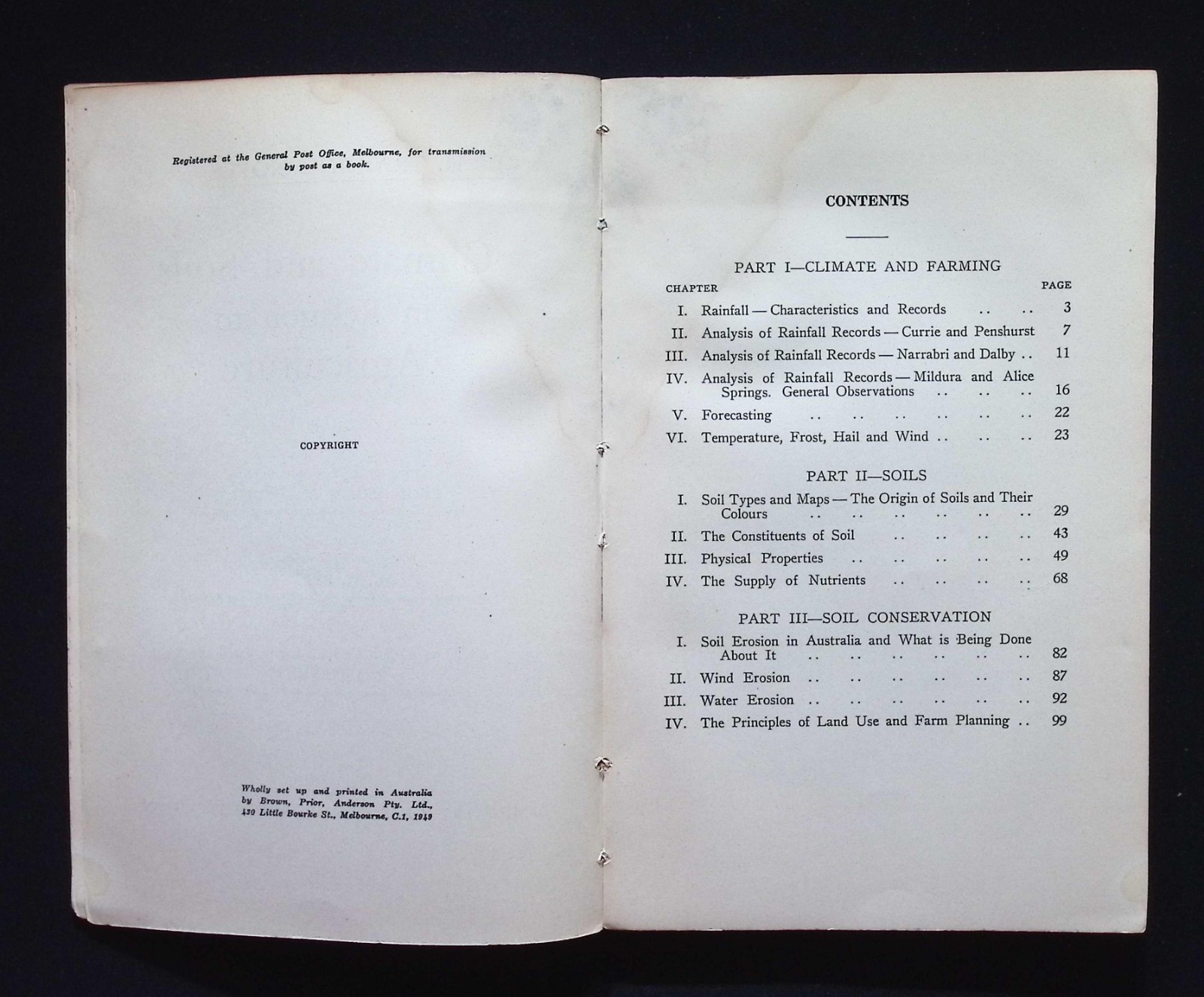 Climate & Soils in Relation to Agriculture : Ministry of Post-War Recon. 1949 PB