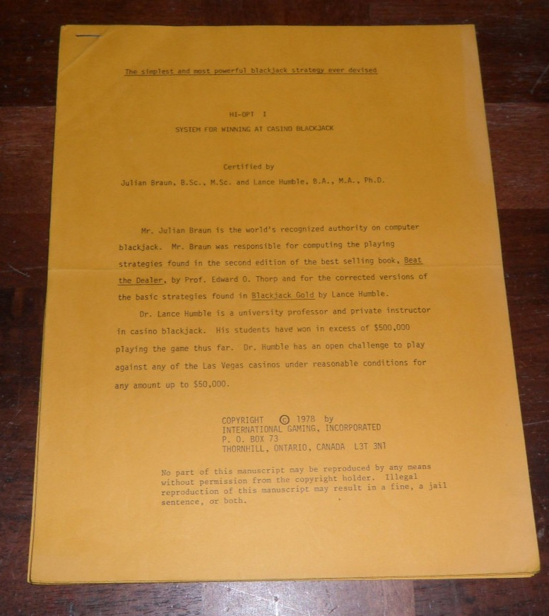 Vintage Paperback System for Winning at Casino Blackjack by Julian Braun 1979